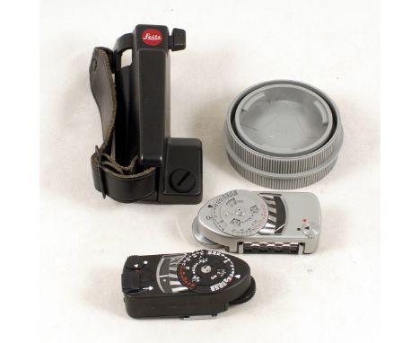 Black Leitz MR Clip-on Meter (condition 5F), chrome MC meter (not working), R Series grip and a R lens holder.