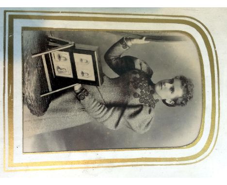 Rare Photograph of Elegant Lady with a Rotary Photo Frame. Image probably half plate size, in a round-top aperture mount and 