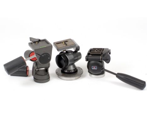 Comprising a good Gitzo G1275 head, Manfrotto video head (Q/R plate missing) and an un-named multi-angle head  (Q/R plate mis