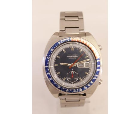 A Seiko 'Pogue' Automatic chronograph stainless steel gents wristwatch, ref 6139-6002, with 'Pepsi' Tachymeter bezel, start s