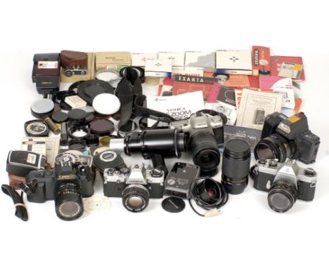 Vendors End-Lot inc Pentax, Olympus, Yashica etc. Comprising Pentax Spotmatic SP F with Tessar 50mm f2.8 (condition 5F), Cano