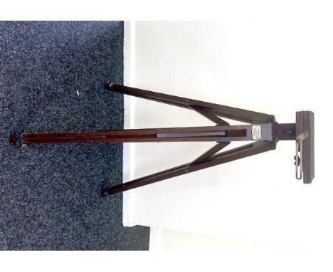 An Unusual Sands Hunter Folding Wooden Tripod. Features a rotating &amp; tilting camera platform and 'quick-release' leg lock
