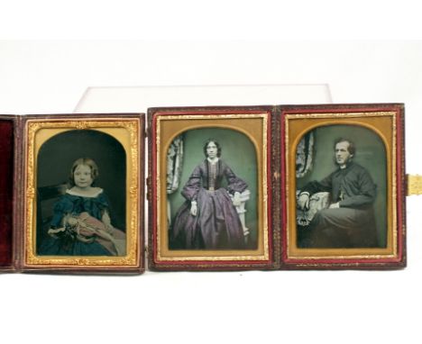 Husband &amp; wife double Ambrotype cased portraits, and an uncommon young girl &amp; her doll (condition 5). All subtly hand