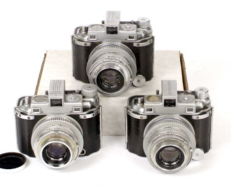 Group of Three Kodak Medalist 120 Cameras. Medalist (condition 5F); Medalist II (shutter blades occasionally sticky) and a Me