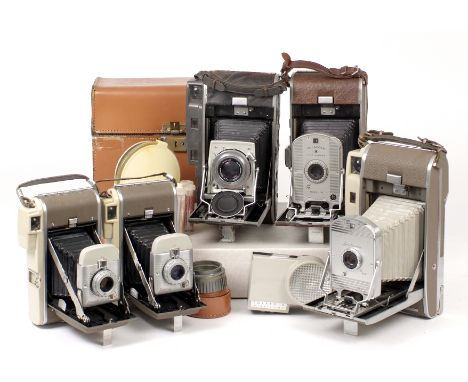 Group of Five Polaroid Land Cameras. Comprising Models 95, 800, 110a outfit (with home-made 'Frankenstein' covering!) with Ya