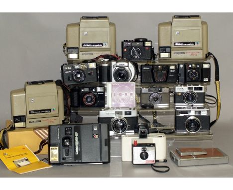Two Boxes of Cameras, Mostly Polaroid/Kodak &amp; Compact Models. To include 3 Kodak Party Star Instant Print 'Courtesy Camer