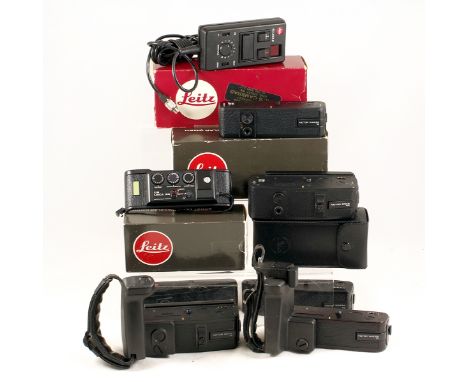 Group of Leica R Series Drives &amp; Accessories. To include R4 Motor Drive, R4 Data Back, R3 Motor Winder, R4 Motor Winder, 