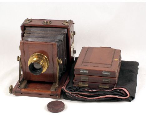 The "British" Quarter Plate Field Camera by J T Chapman. (condition 4/5F) with Wray f5.6 5x4 brass lens #2298. Also 3 DDS and