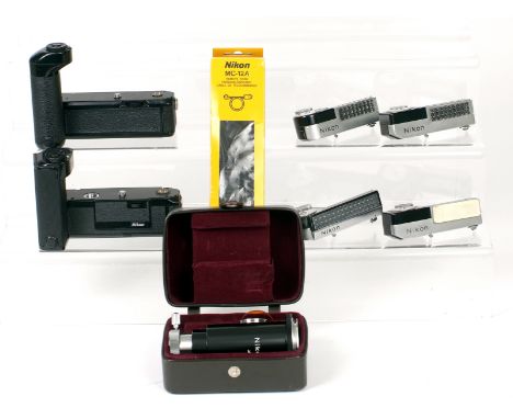 Various Nikon F Clip-on Light meters (untested) &amp; a Nikon microscope attachment. Also Nikon MD-11 &amp; MD-15 motor winde