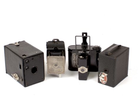 A Good Ensign Mickey Mouse Box Camera. Also a Kodak Brownie No.0 Model A, Ensign Cupid and a Univex Model AF-4.