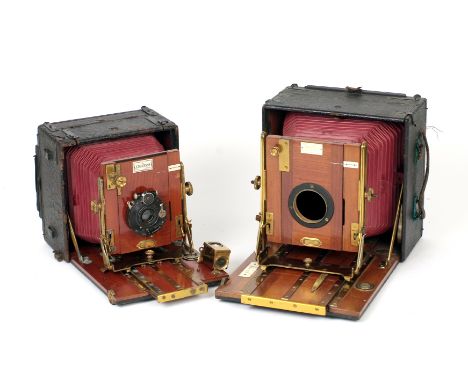 A Sanderson Junior 1/2 Plate Field Camera (lacking lens) and a Sanderson Regular Model Postcard size camera. Note from vendor