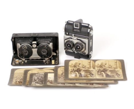 ICA Stereolette 610 (rear glass cracked, otherwise condition 5F) and a ISO Duplex 120 stereo camera (condition 4F) with uncom