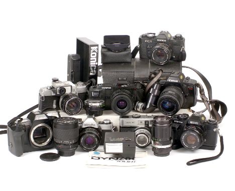 Minolta SR-1 with 53mm f2 Auto Rokkor &amp; meter; XG1 with 45mm pancake Rokkor f2; Olympus OM77AF etc. (conditions vary from