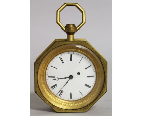 A GOOD FRENCH EMPIRE ORMOLU OCTAGONAL SEDAN TYPE CLOCK. 4ins diameter.