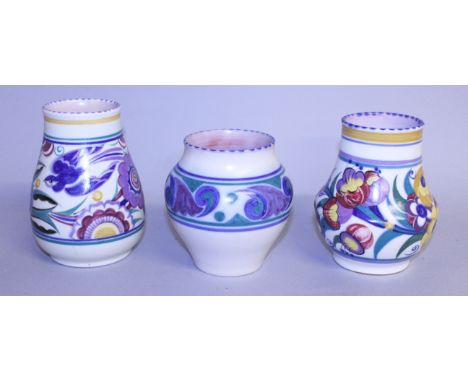 THREE POOLE POTTERY VASES.