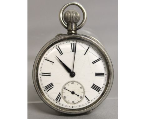 A LADIES SILVER POCKET WATCH with reverse floral panel.