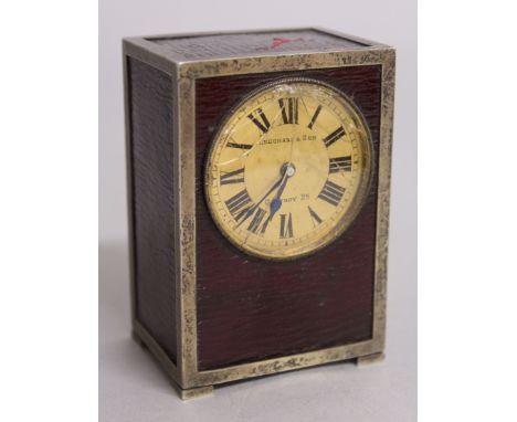 A GOOD 19TH CENTURY SILVER MOUNTED LEATHER PANELLED CLOCK, Retailed by LEUCHARS & SON, PARIS, in original fitted leather case