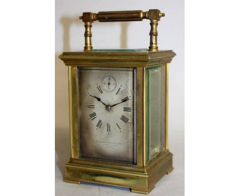 A GOOD 19TH CENTURY FRENCH BRASS CARRIAGE CLOCK "Goldsmiths & Silversmiths Co., London". 6ins high.
