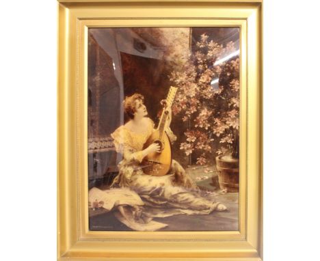 A VICTORIAN PICTURE, woman playing a mandolin.