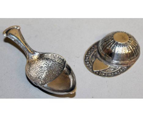 TWO NOVELTY SILVER CADDY SPOONS.