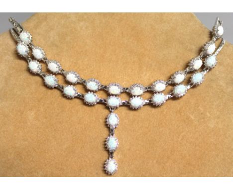 A GOOD GILSON OPAL AND SILVER SET NECKLACE AND BRACELET.