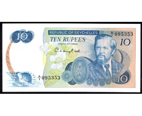 Seychelles P 19a Linzmayer B201a Republic of Seychelles 10 Pounds (1976). Triton seashell at left portrait of President J.R. 