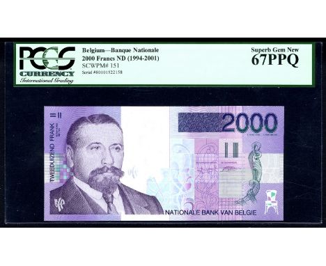 Belgium NBBB-106 P 151 Banque Nationale de Belgique 2 000 Francs (1994-2001). Portrait of Baron Victor Horta at left on front