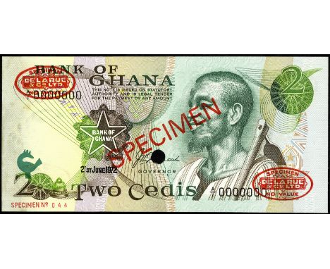 Ghana P 14s Linzmayer B115as Bank of Ghana 2 Cedis 21 June 1972 SPECIMEN. Portrait of farmer with hoe at right on front. Sign