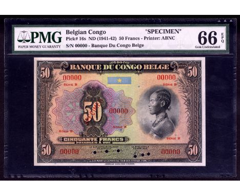 Belgian Congo P 16s NBBC-B21b Banque du Congo Belge 50 Francs (1941-42) SPECIMEN. Portrait of an African woman at right on fr