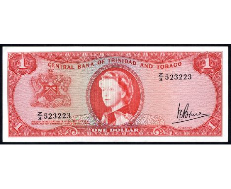 Trinidad and Tobago P 26cr Linzmayer B201d Central Bank of Trinidad and Tobego 1 Dollar L.1964 REPLACEMENT. Coat of arms of T