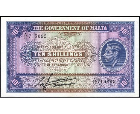 Malta P 19 Linzmayer B118a Government of Malta 10 Shillings (1940). Portrait of King George VI at right on front. Signature C