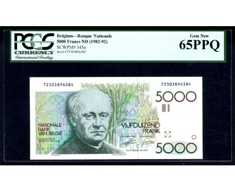 Belgium NBBB-108d P 145a Banque Nationale de Belgique 5 000 Francs (1982-92). Portrait of Guido Gezelle at left center tree a