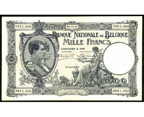 Belgium NBBB-96c P 96 Banque Nationale de Belgique 1 000 Francs 29 July 1927. Portrait of King Albert and Queen Elisabeth at 