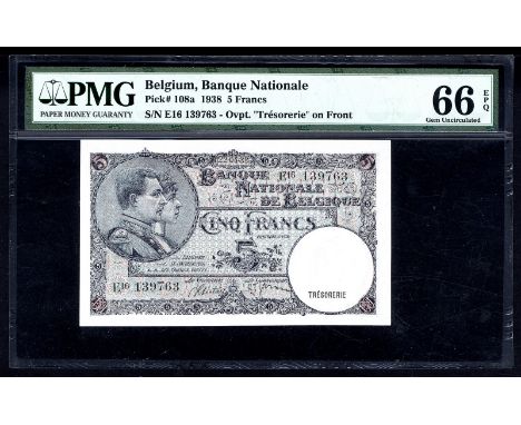 Belgium NBBB-11 P 108a Banque Nationale de Belgique 5 Francs 11 March 1938. Portrait of King Albert and Queen Elisabeth at le