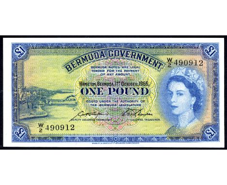 Bermuda P 20d Linzmayer B121d Bermuda Government 1 Pound 1 October 1966. Somerset Bridge in Sandys Parish at left portrait of