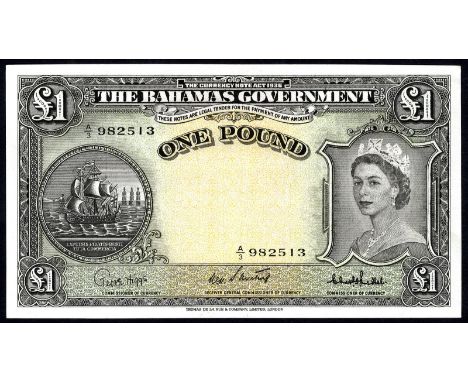 Bahamas P 15c Linzmayer B114c The Bahamas Government 1 Pound (1961). Ship seal at left portrait of Queen Elizabeth II at righ