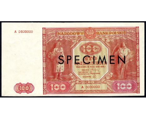 Poland P 129s Linzmayer B817as1 Milczak 129Wb Narodowy Bank Polski 100 Zlotych 15 May 1946 SPECIMEN. Woman holding flowers an