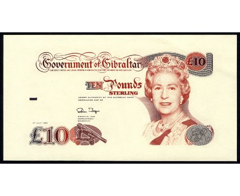Gibraltar P 26p Linzmayer B124 Government of Gibraltar 10 Pounds 1 July 1995 FRONT and BACK PROOF. Portrait of Queen Elizabet