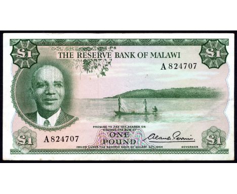 Malawi P 3 Linzmayer B103a The Reserve Bank of Malawi 1 Pound L.1964. Portrait of president Hastings Banda at left three men 