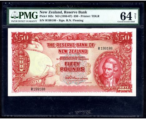 New Zealand P 162c Linzmayer B109e The Reserve Bank of New Zealand 50 Pounds (1956-67). Coat of arms of New Zealand at left s