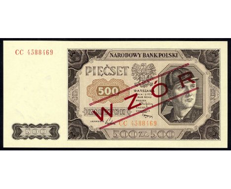 Poland P 140s Linzmayer B830bs1 Milczak 140Wd Narodowy Bank Polsky 500 Zlotych 1948 SPECIMEN. Portrait of a coal miner at rig