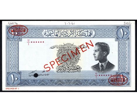 Jordan P 8bs Linzmayer B109bs2 (NL) The Hashemite Kingdom of Jordan 10 Dinars L.1949 SPECIMEN. Portrait of King Hussein at ri
