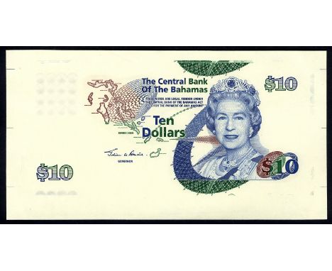 Bahamas P 73p Linzmayer B339 The Central Bank of the Bahamas 10 Dollars 2005 FRONT PROOF. Portrait of Queen Elizabeth II at r