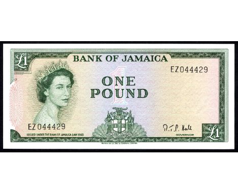 Jamaica P 51Cc Linzmayer B206d Bank of Jamaica 1 Pound L.1960. Portrait of Queen Elizabeth II at left coat of arms of Jamaica