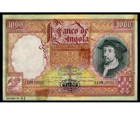 Angola P 86s Linzmayer B412as2 Banco de Angola 1 000 Angolares 1 March 1952 SPECIMEN. Portrait of João II (King John II of Po