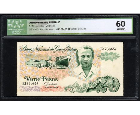 Guinea-Bissau P NL Banco Nacional 20 Pesos -1974 HAND-DRAWN DESIGN OF OBVERSE AND REVERSE. Portrait of the first president of