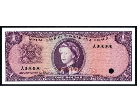 Trinidad and Tobago P 26ct Linzmayer B201t Central Bank of Trinidad and Tobego 1 Dollar L.1964 COLOR TRIAL. Purple. Coat of a