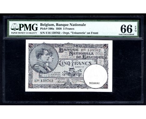 Belgium NBBB-11 P 108a Banque Nationale de Belgique 5 Francs 11 March 1938. Portrait of King Albert and Queen Elisabeth at le