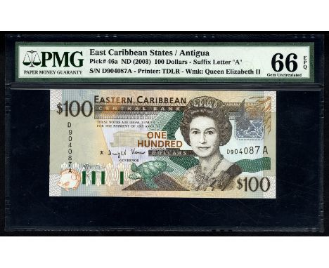 East Caribbean States P 46a Linzmayer B230a Eastern Caribbean Central Bank Antigua 100 Dollars (2003). Fish barcode for Antig