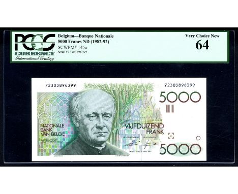 Belgium NBBB-108d P 145a Banque Nationale de Belgique 5 000 Francs (1982-92). Portrait of Guido Gezelle at left center tree a